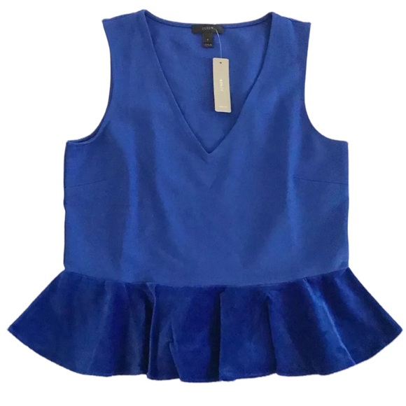 J.Crew Harbour View Sleeveless Blue Velvet Peplum Top, Size Large - NWT - Picture 4 of 14
